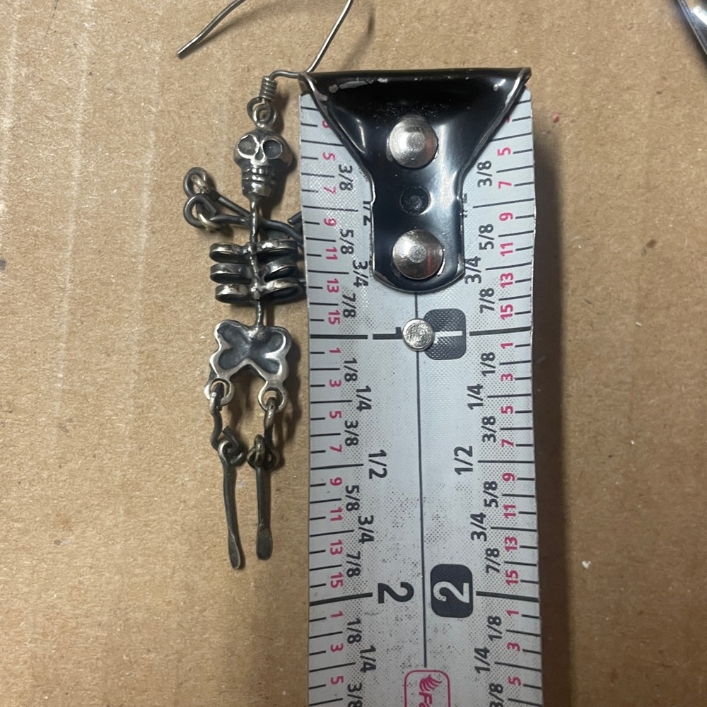 Silver Skeleton Dangle Earrings With Wire Hooks - image 6